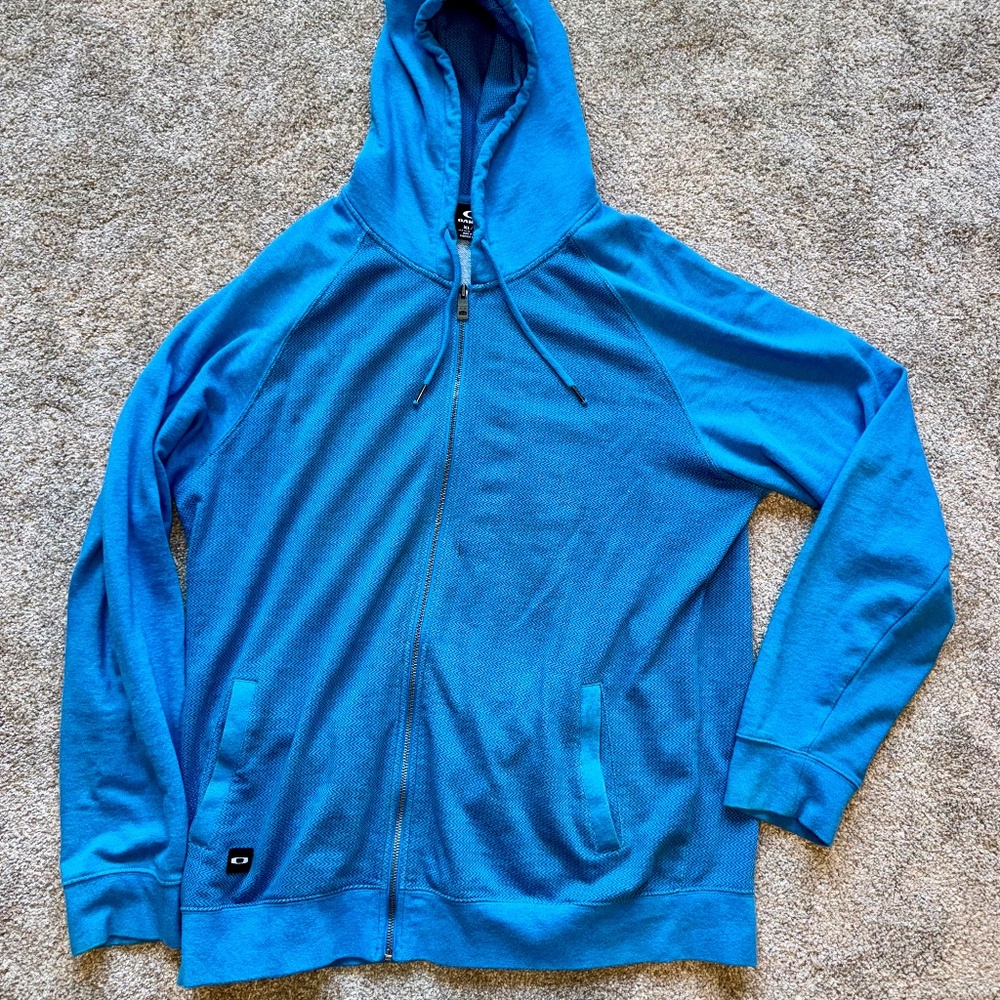 Men's XL Blue Oakley Hoodie Full Zip Hooded Front Pockets Long Sleeves Cozy Cas